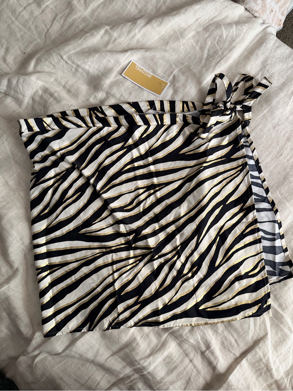 Michael Kors Black White and Gold Zebra Print Swim Coverup Sarong